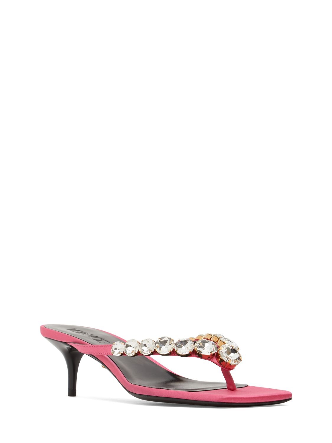 Shop Versace 45mm Embellished Satin Sandals In Dark Pink