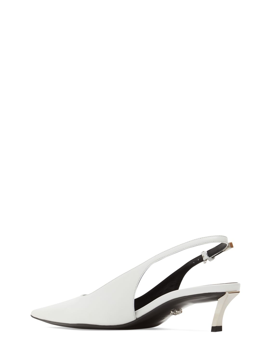 Shop Versace 40mm Leather Slingback Pumps In White