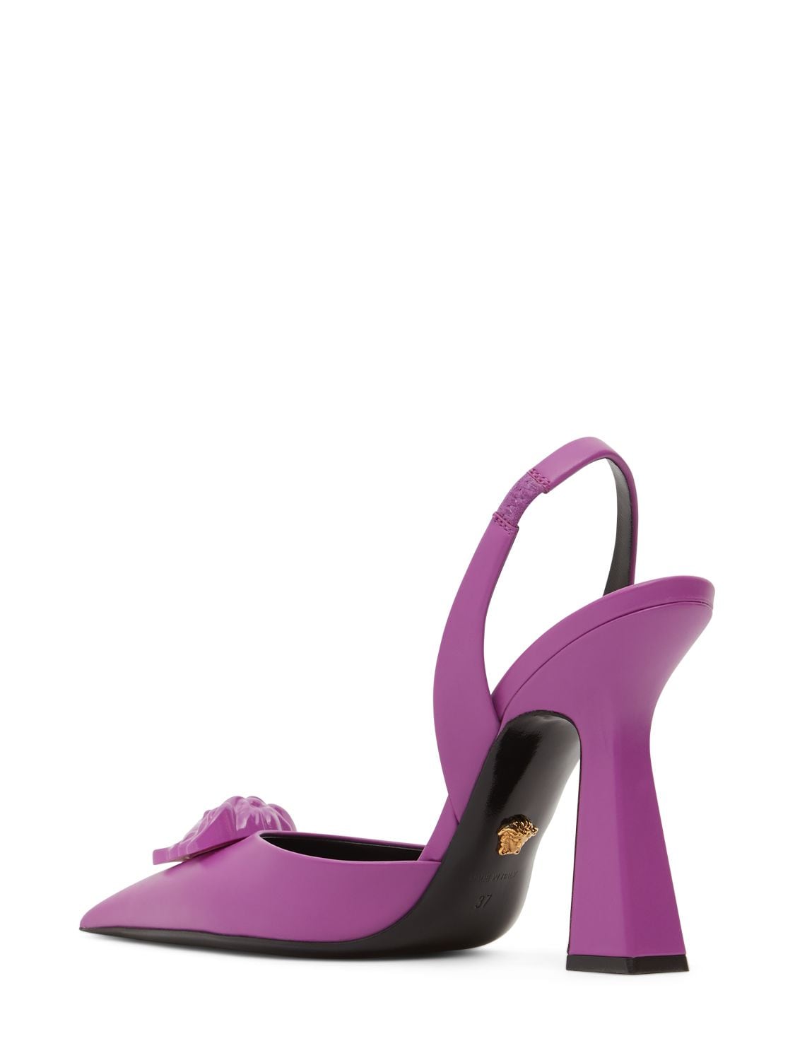 Shop Versace 105mm Leather Slingback Pumps In Purple