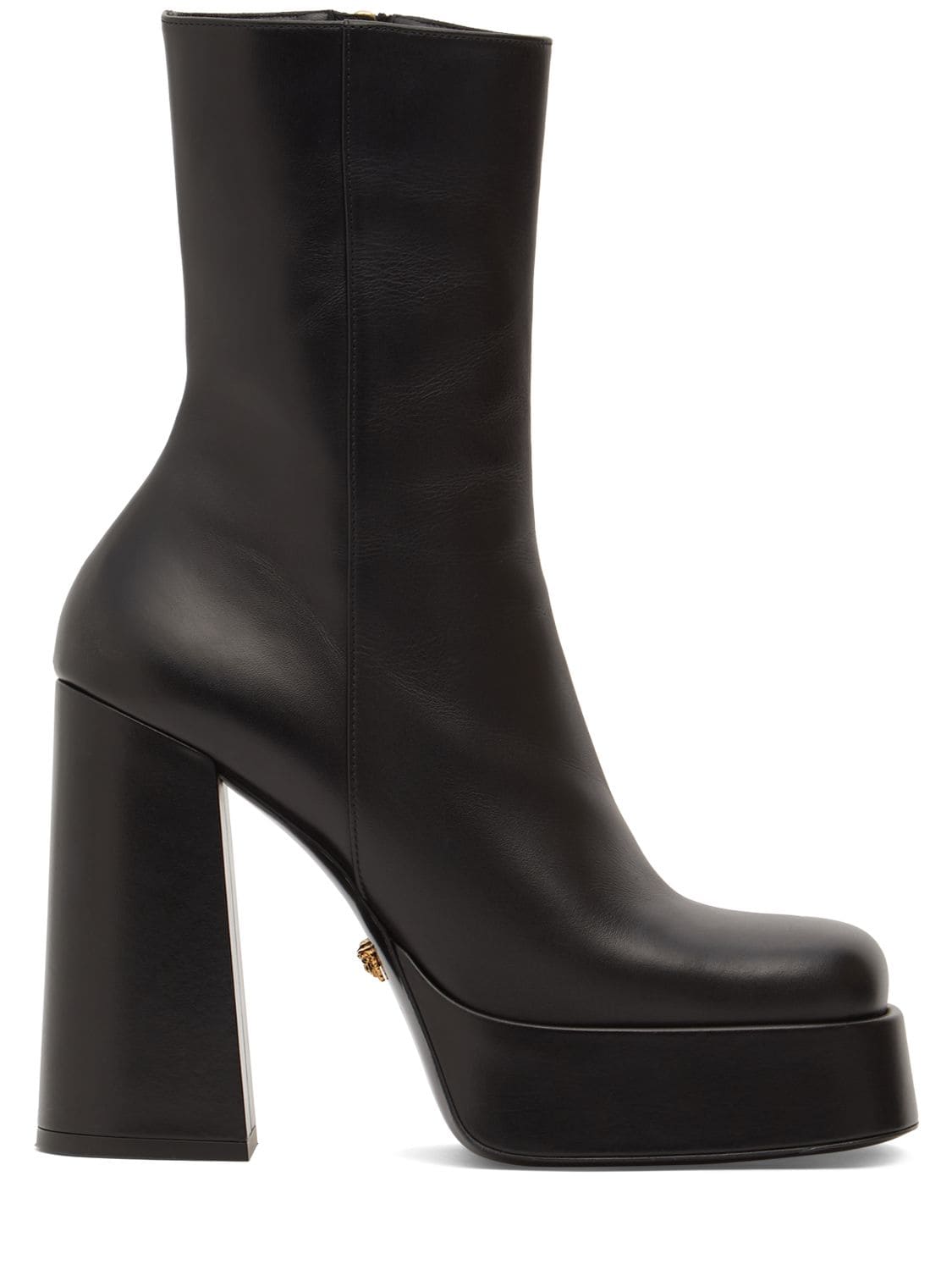 Versace Leather Ankle Boots In Black