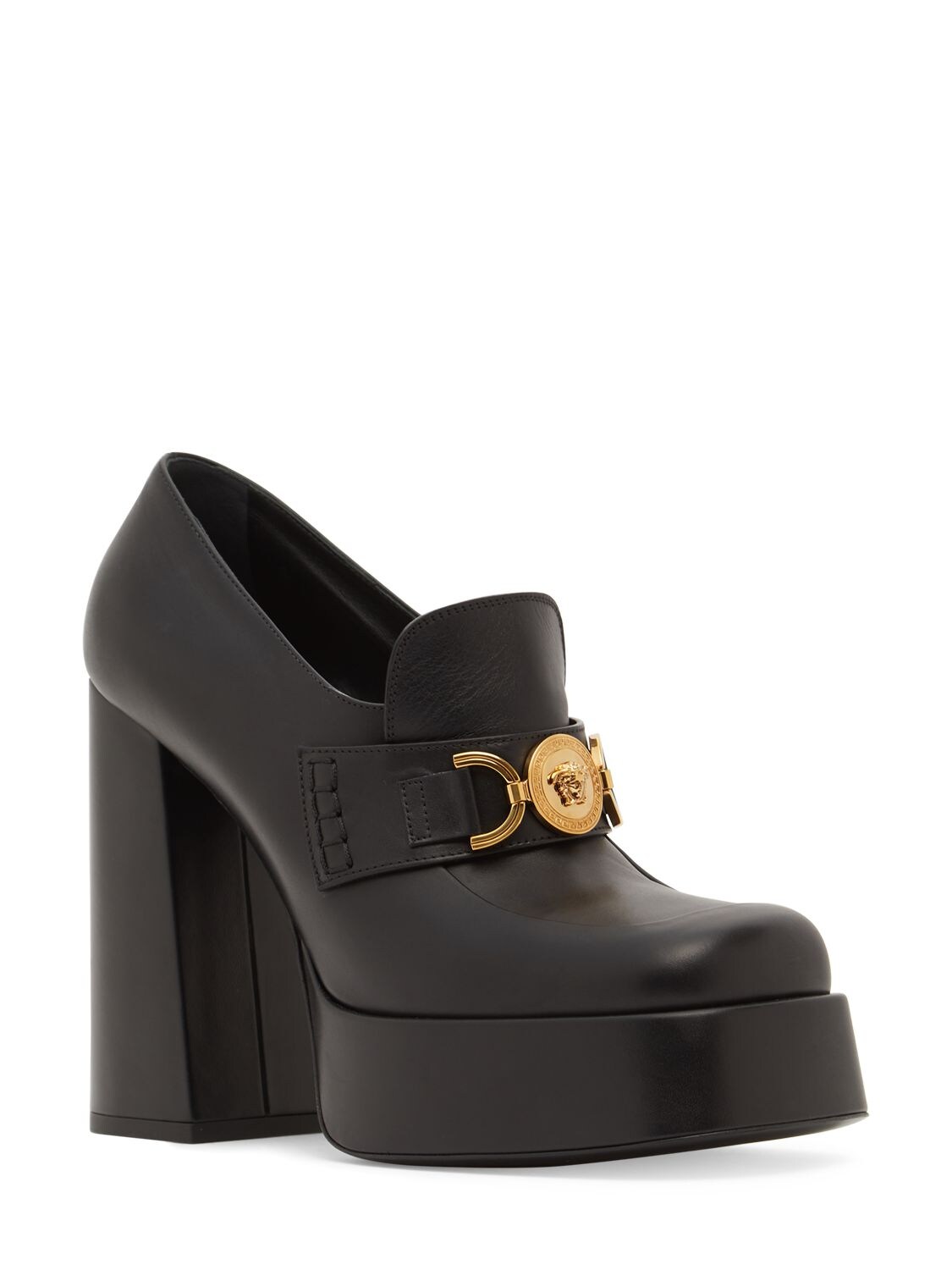 Shop Versace 120mm Leather Loafers In Black
