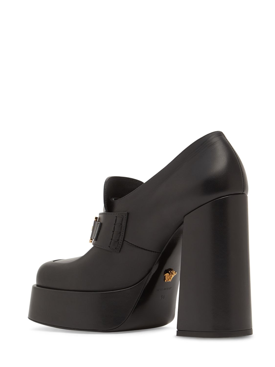 Shop Versace 120mm Leather Loafers In Black