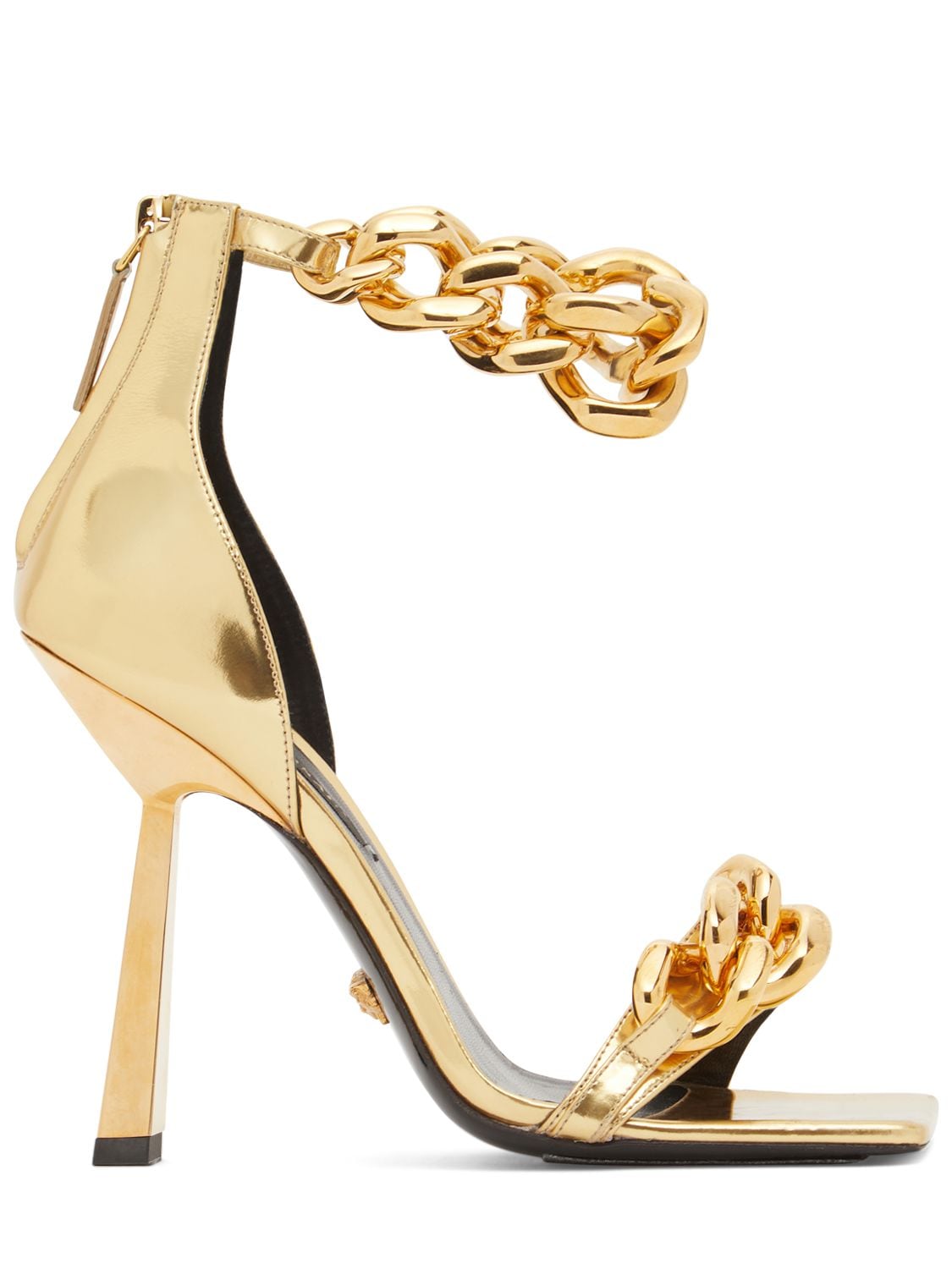 Shop Versace 110mm Metallic Leather Sandals In Gold