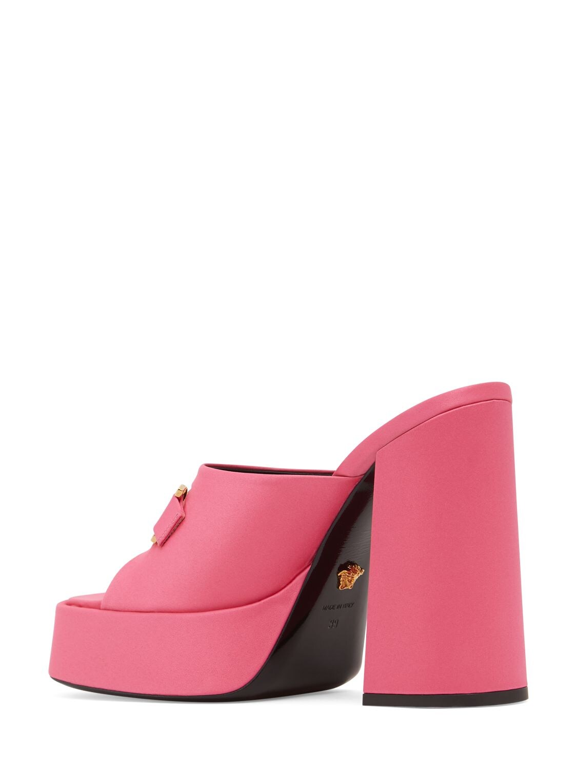 Shop Versace 120mm Satin Mules In Dark Pink
