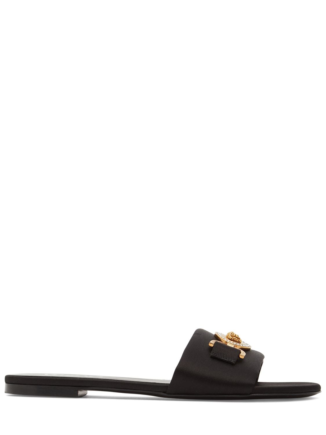 Shop Versace 10mm Satin Slides In Black