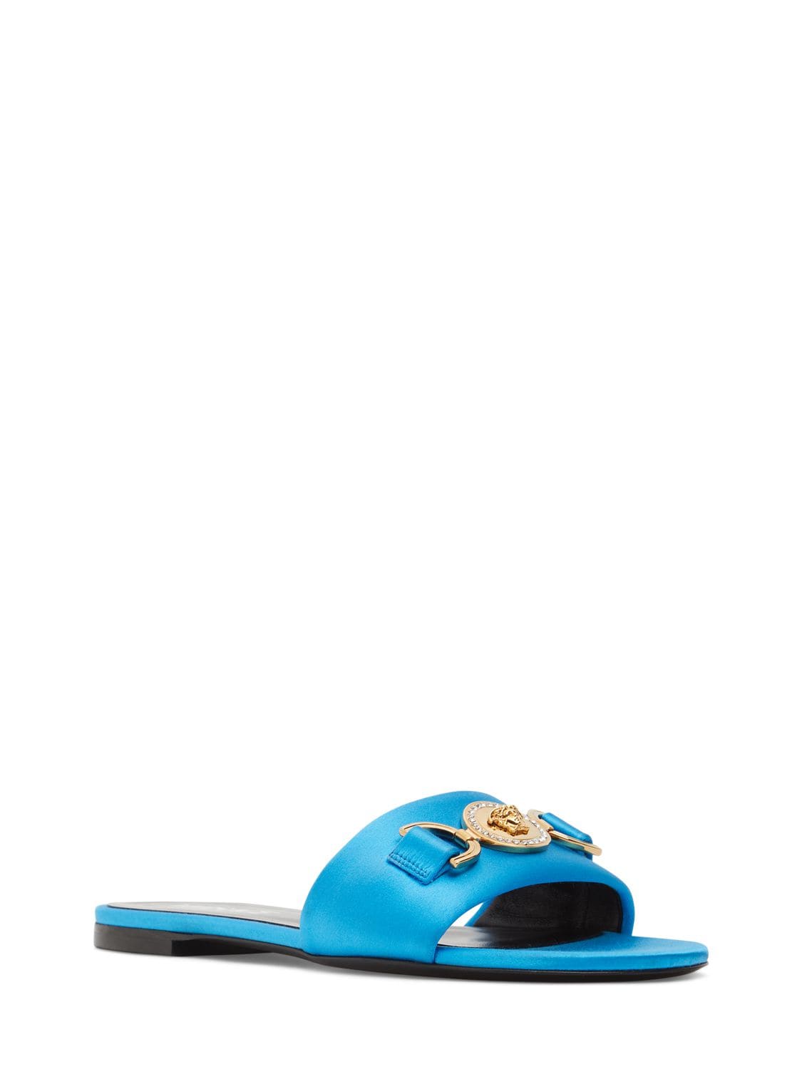 Shop Versace 10mm Satin Slides In Blue