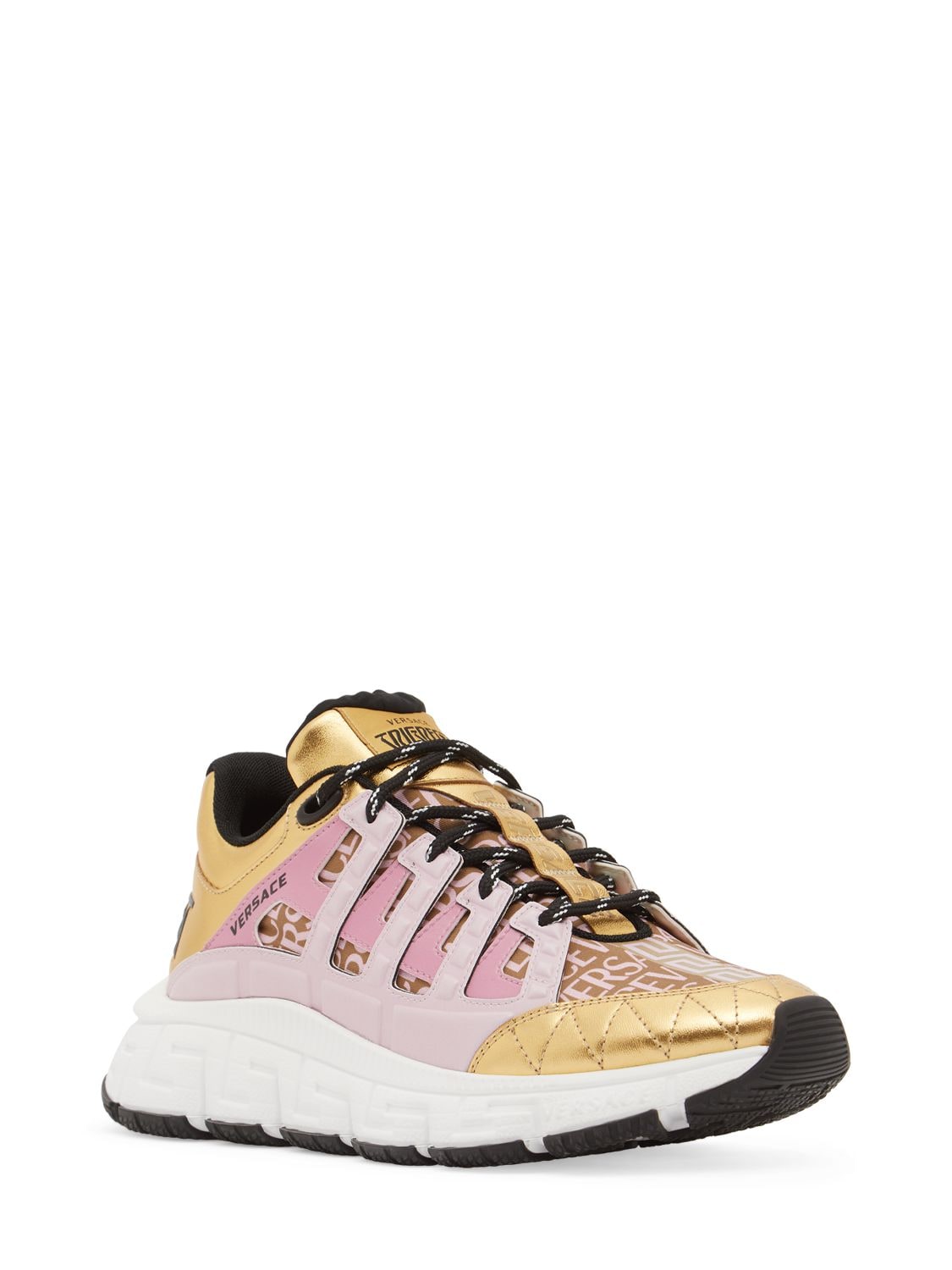 Shop Versace Leather Sneakers In Gold,multi