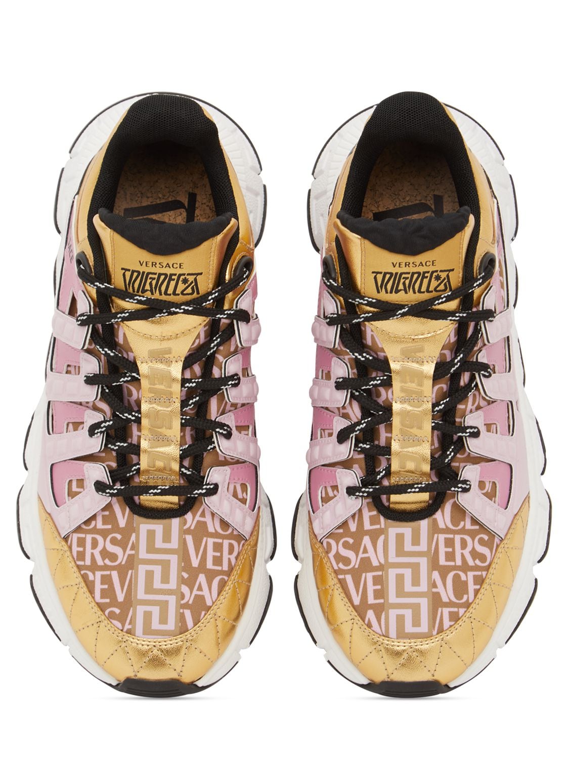 Shop Versace Leather Sneakers In Gold,multi