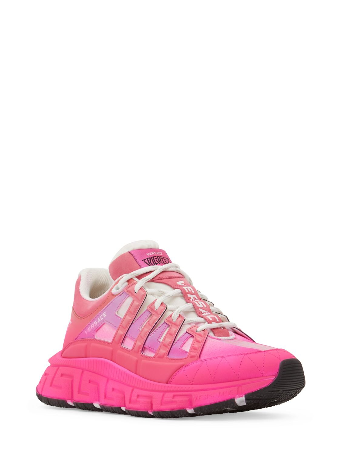 Shop Versace Leather Sneakers In Fuchsia