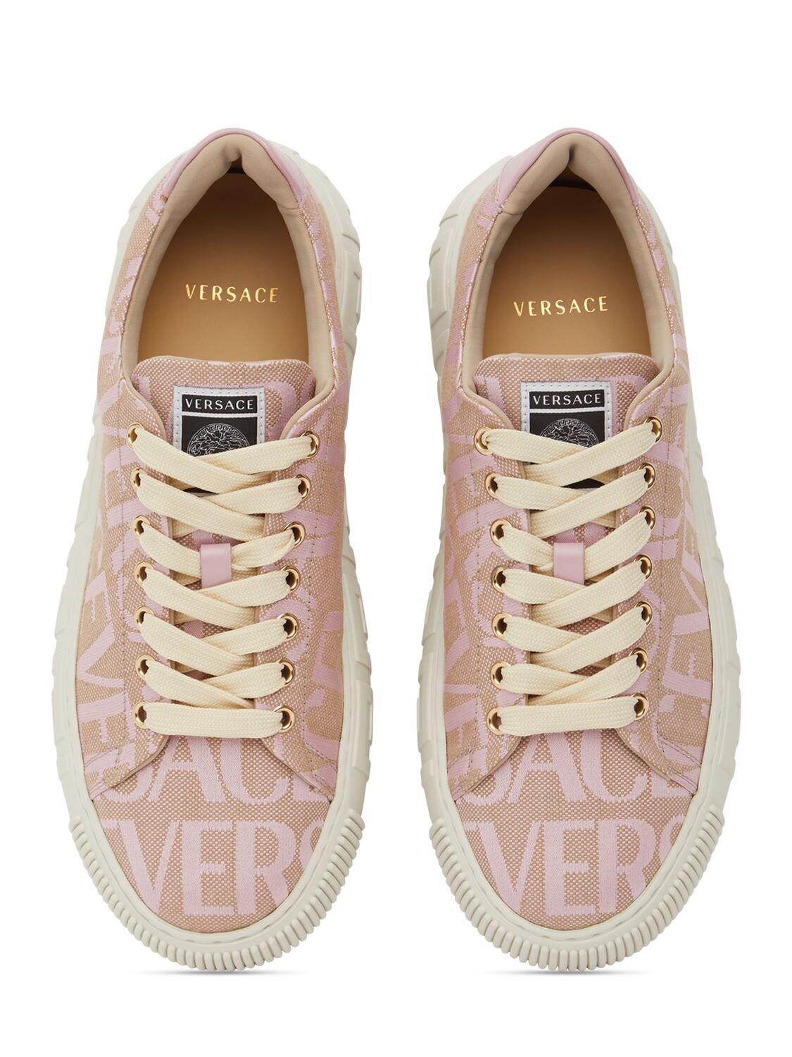 Shop Versace Canvas & Cotton Sneakers In Pink