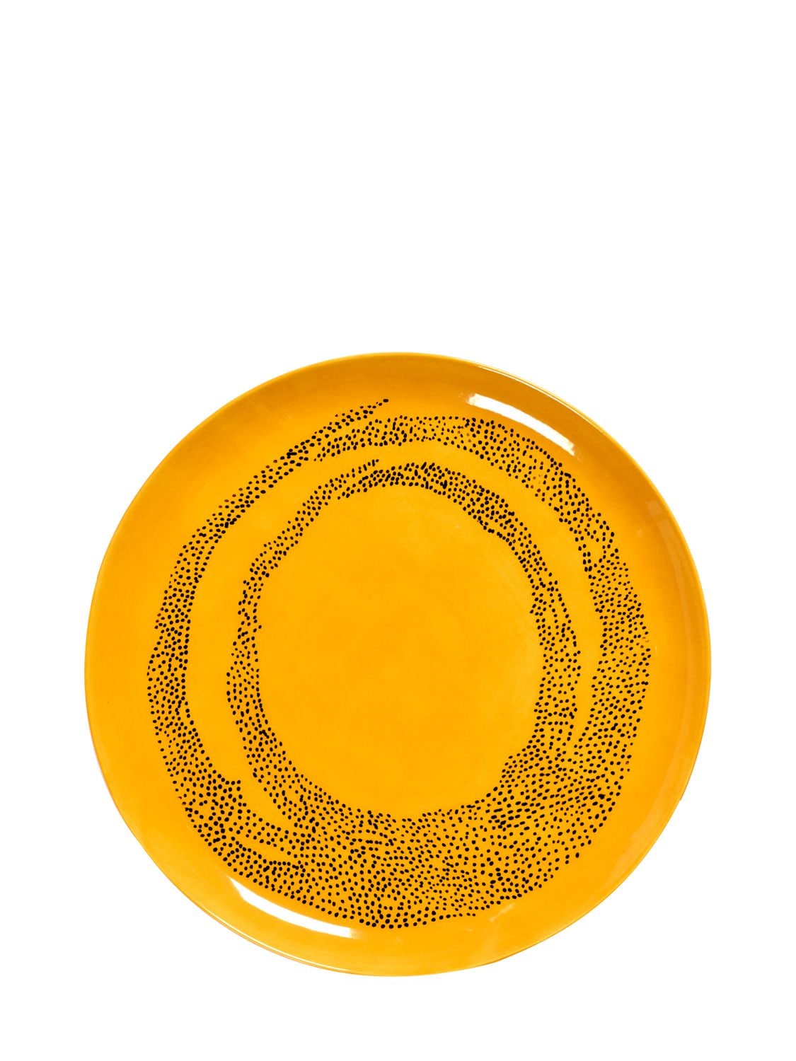 Image of Set Of 2 Yellow Dots Black Feast Plates