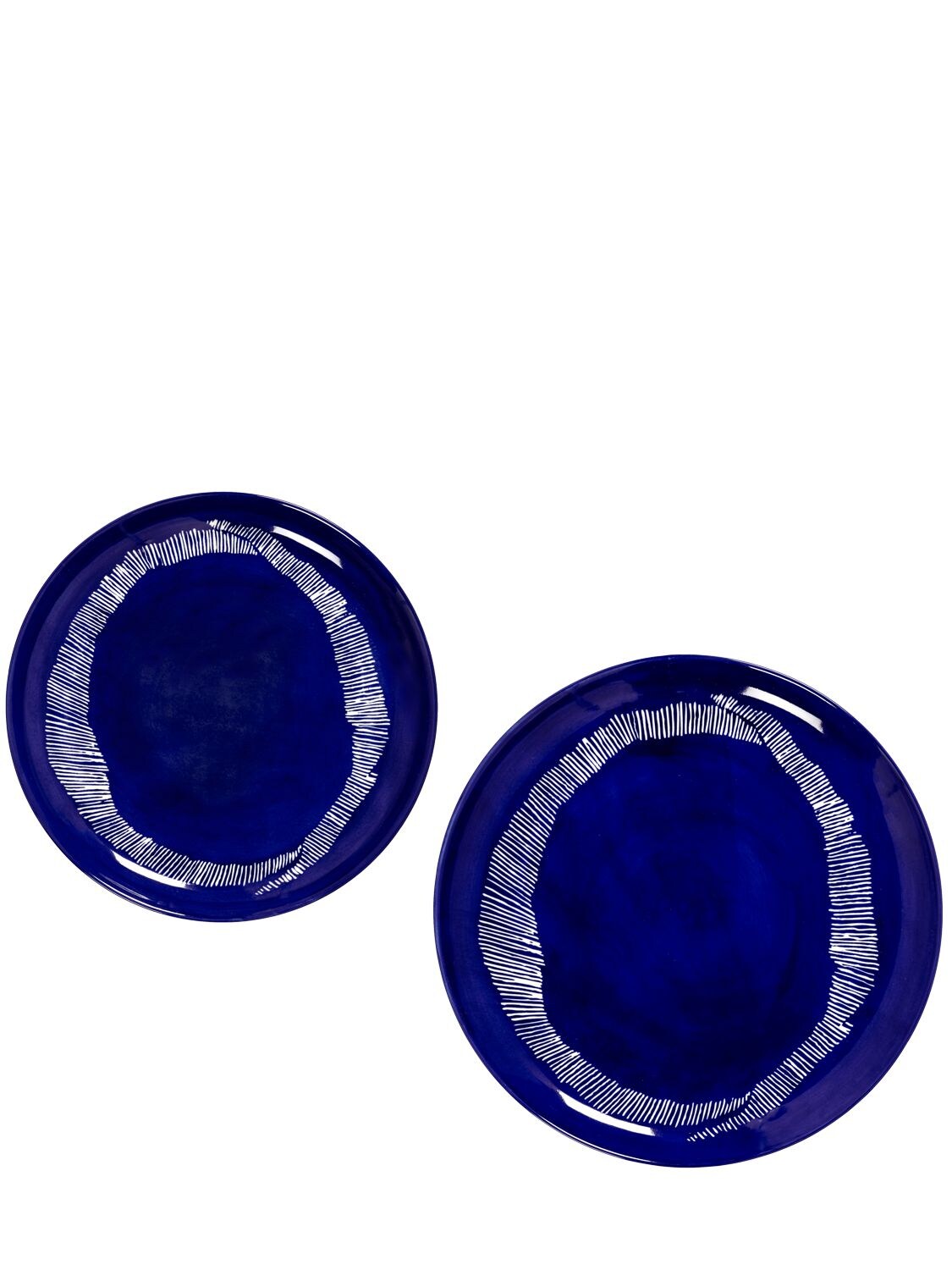 Serax Set Of 2 Dark Blue Striped Plates In Blue