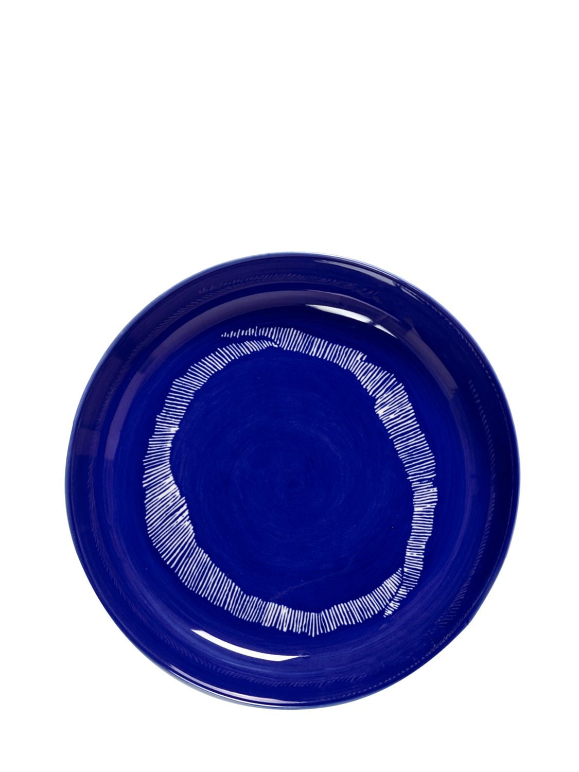 Image of Set Of 2 Dark Blue Striped High Plates