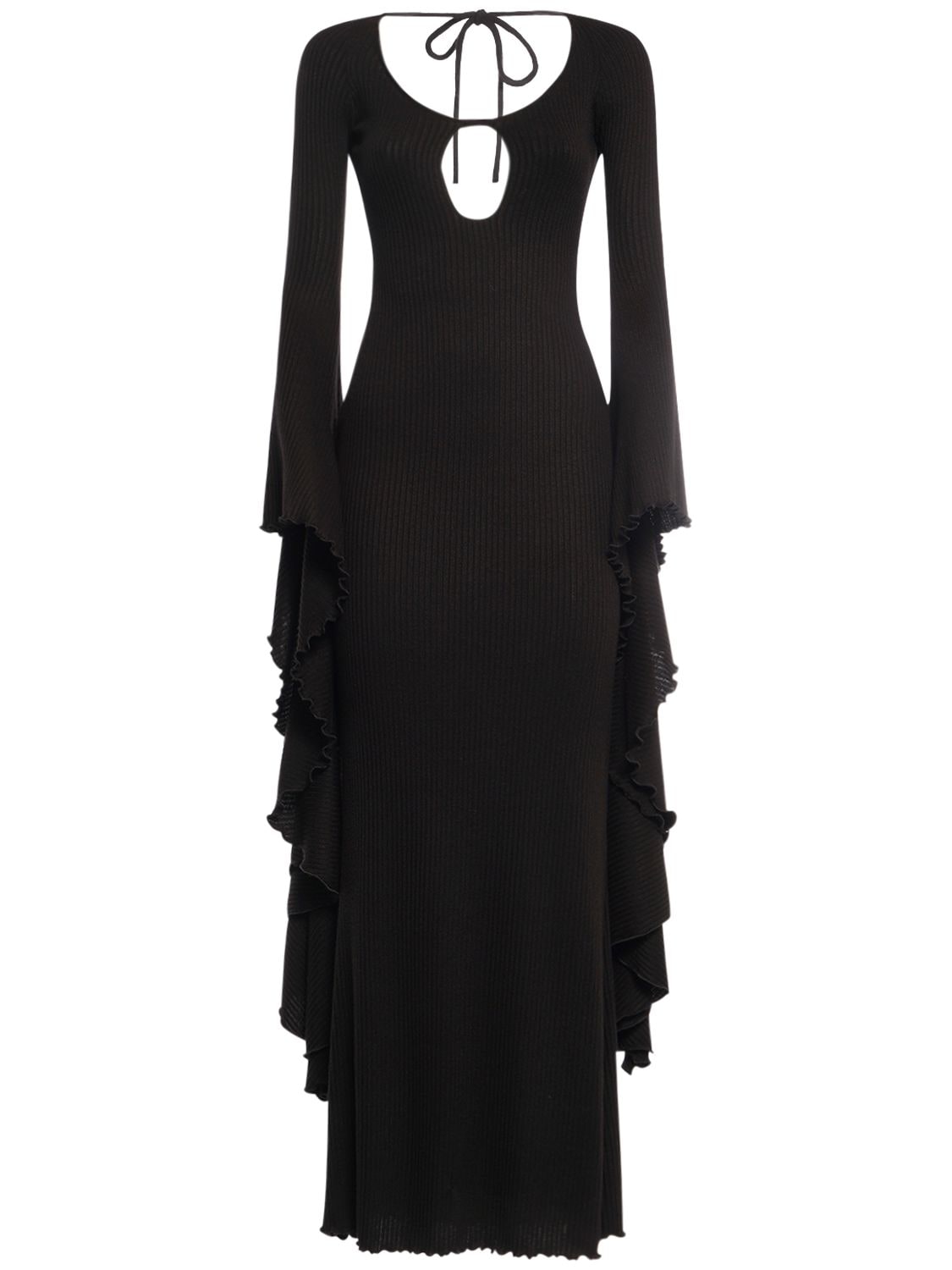 Image of Ribbed Viscose Maxi Sleeve Long Dress