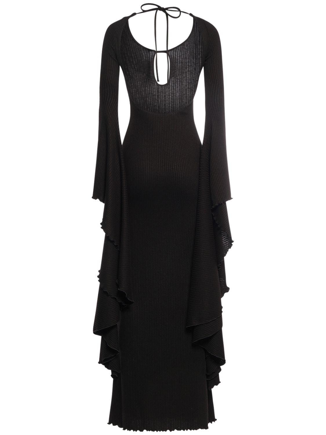Shop Giuseppe Di Morabito Ribbed Viscose Maxi Sleeve Long Dress In Black