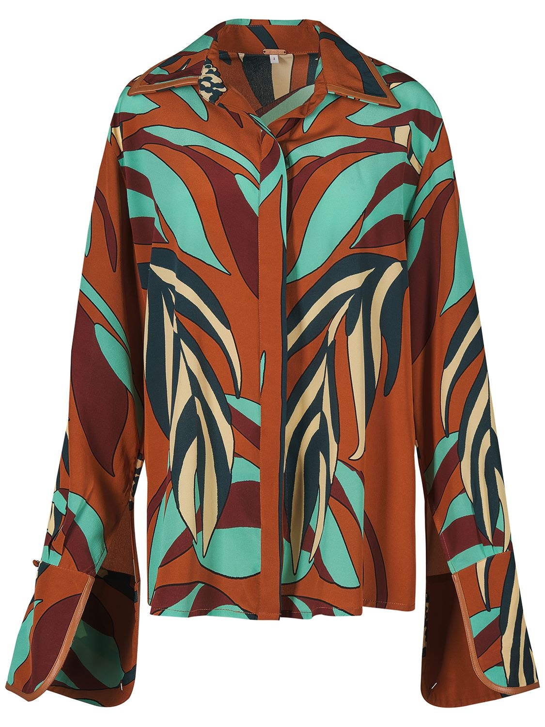 Johanna Ortiz Luz De Alma Silk Shirt In Rust,turquoise