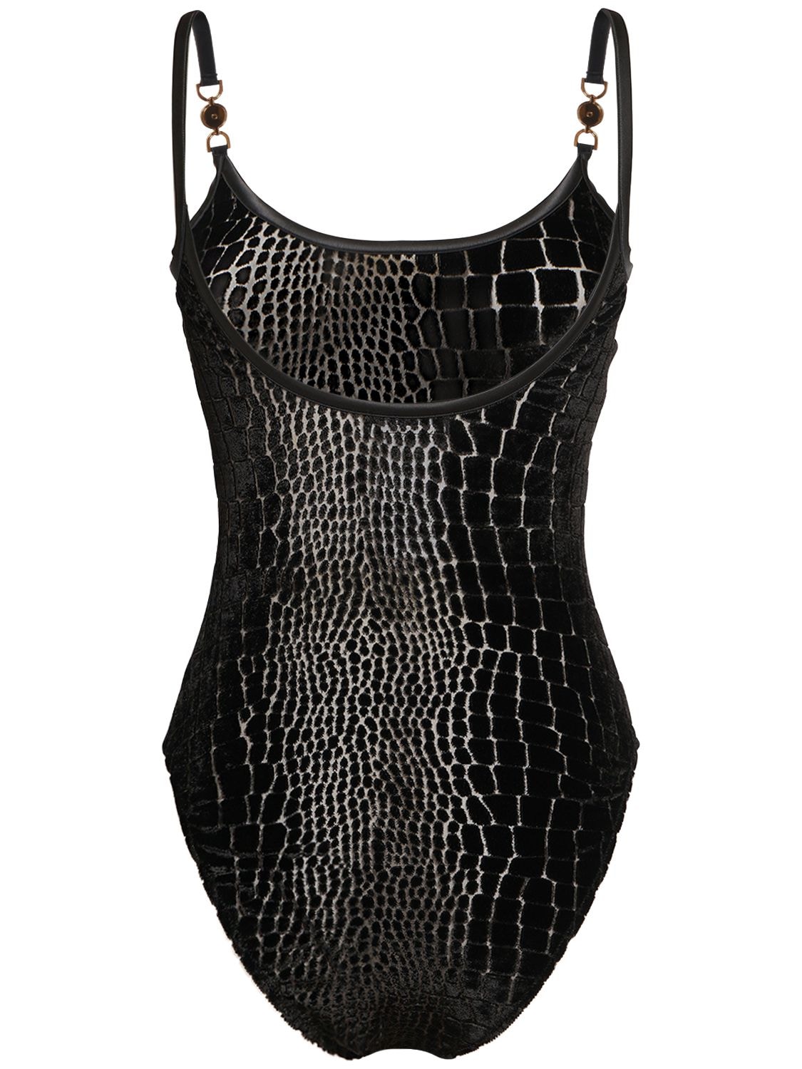 Shop Versace Croco Velvet Devorè Bodysuit In Black