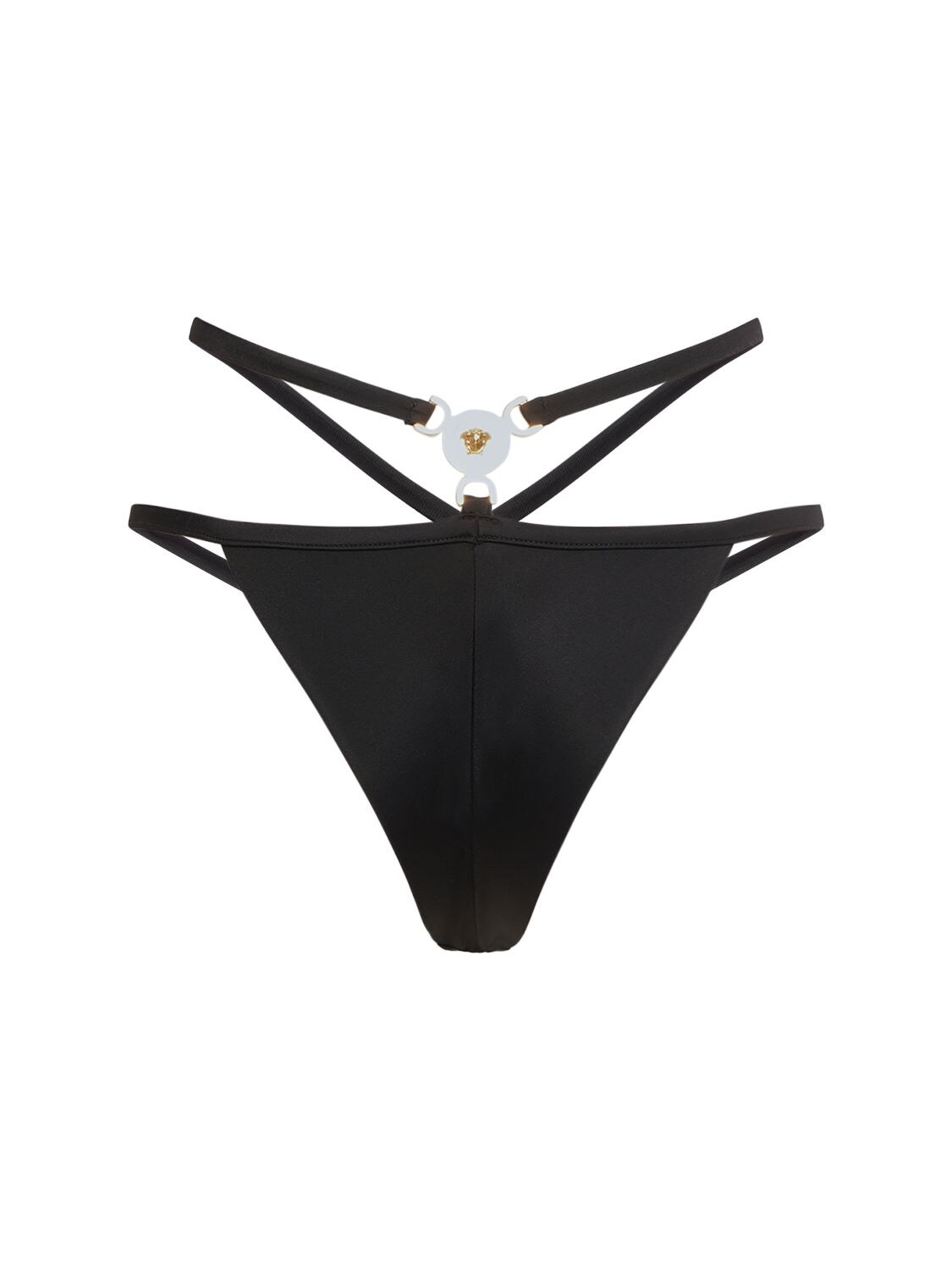 Shop Versace Lycra Logo Double Strap Bikini Bottom In Black