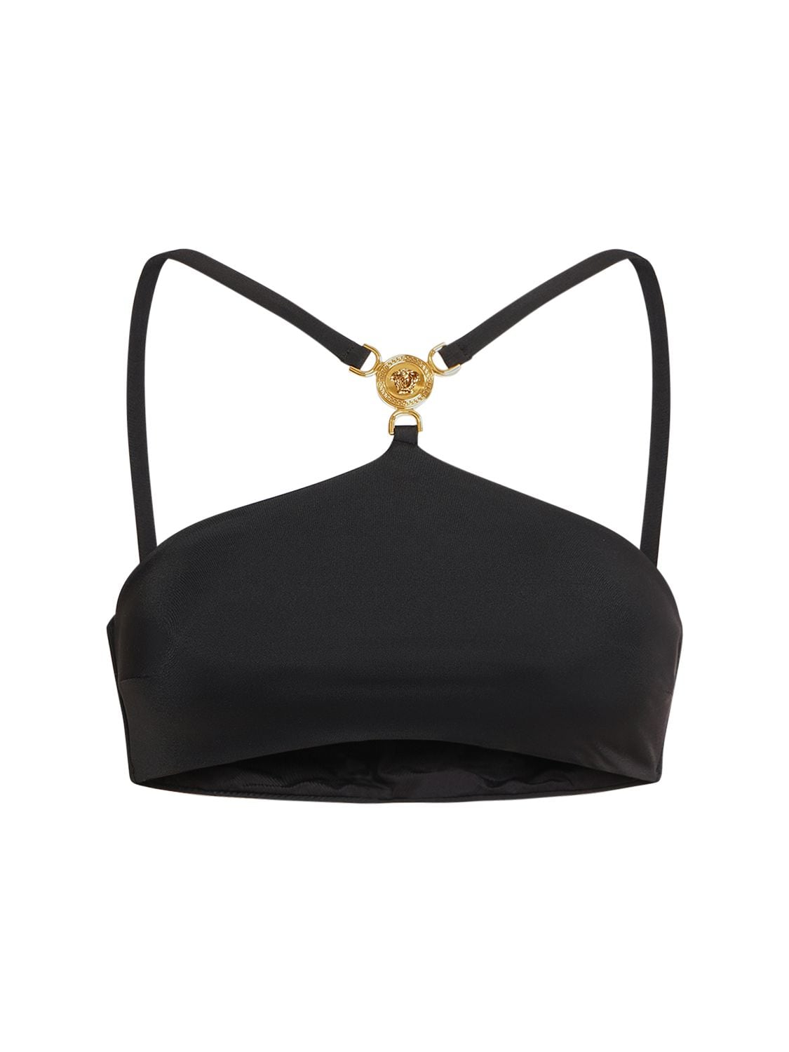 Shop Versace Lycra Halter Neck Bikini Top In Black