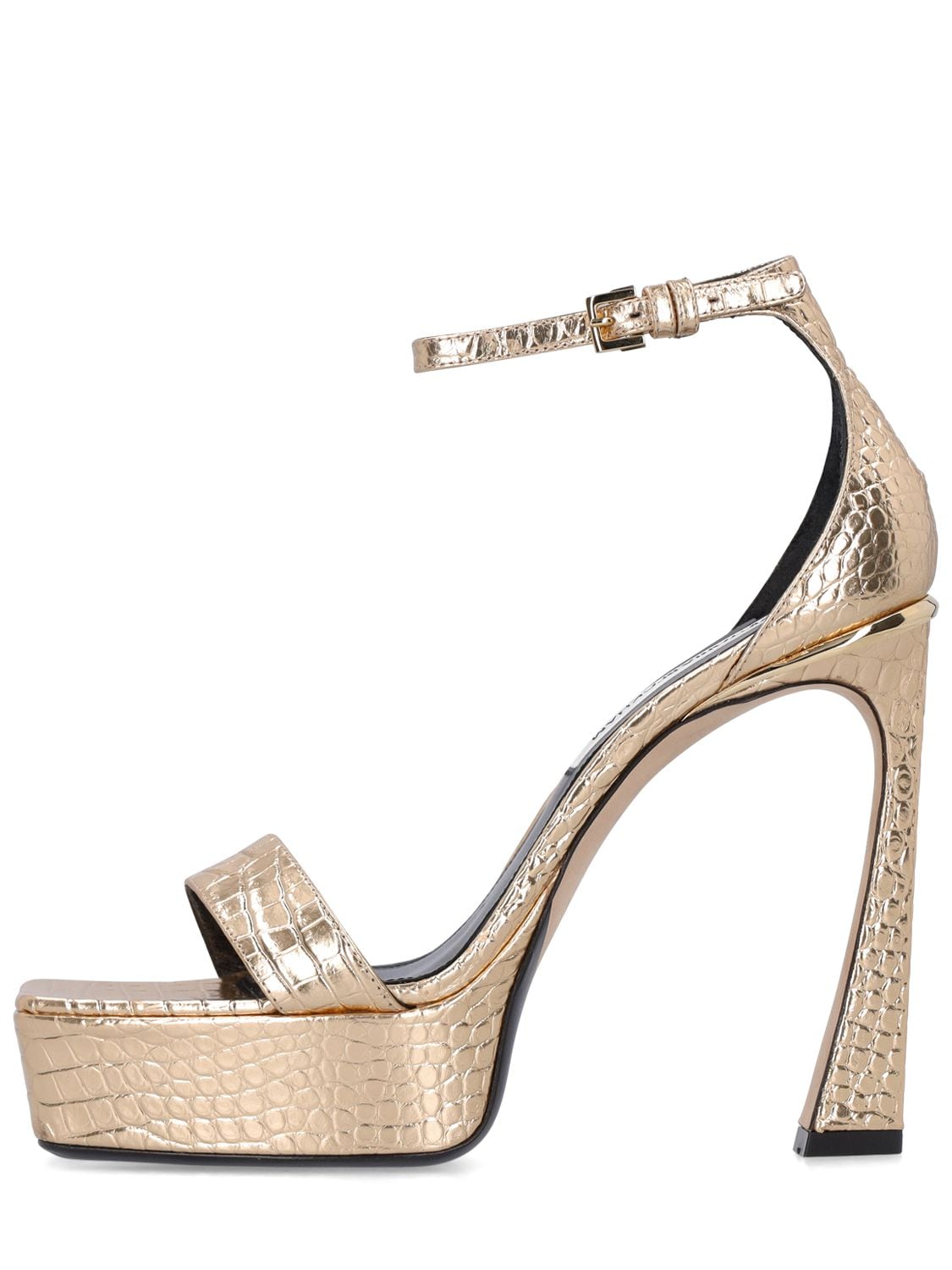 Shop Victoria Beckham 135mm Metallic Croc Embossed Sandals In Gold