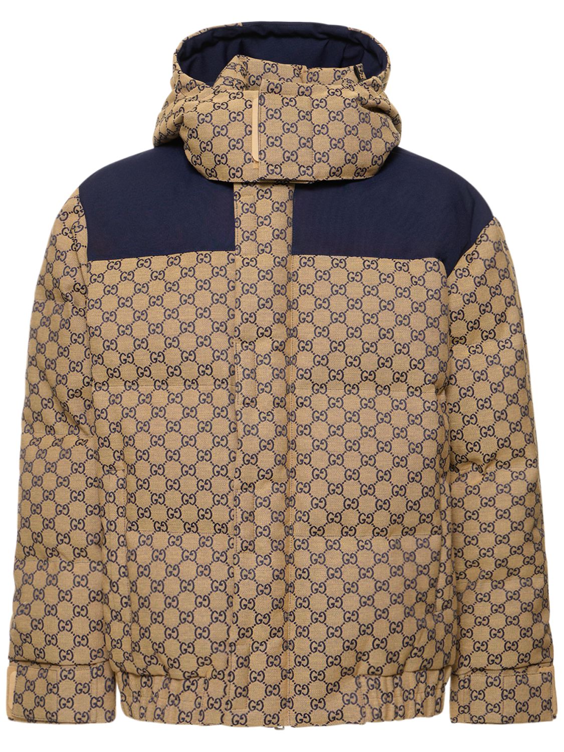 Shop Gucci Gg Cotton Blend Down Jacket In Blue