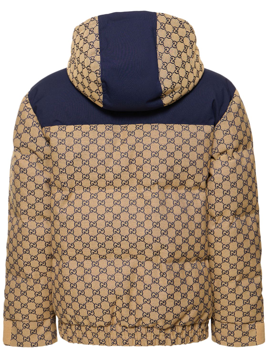 Shop Gucci Gg Cotton Blend Down Jacket In Blue
