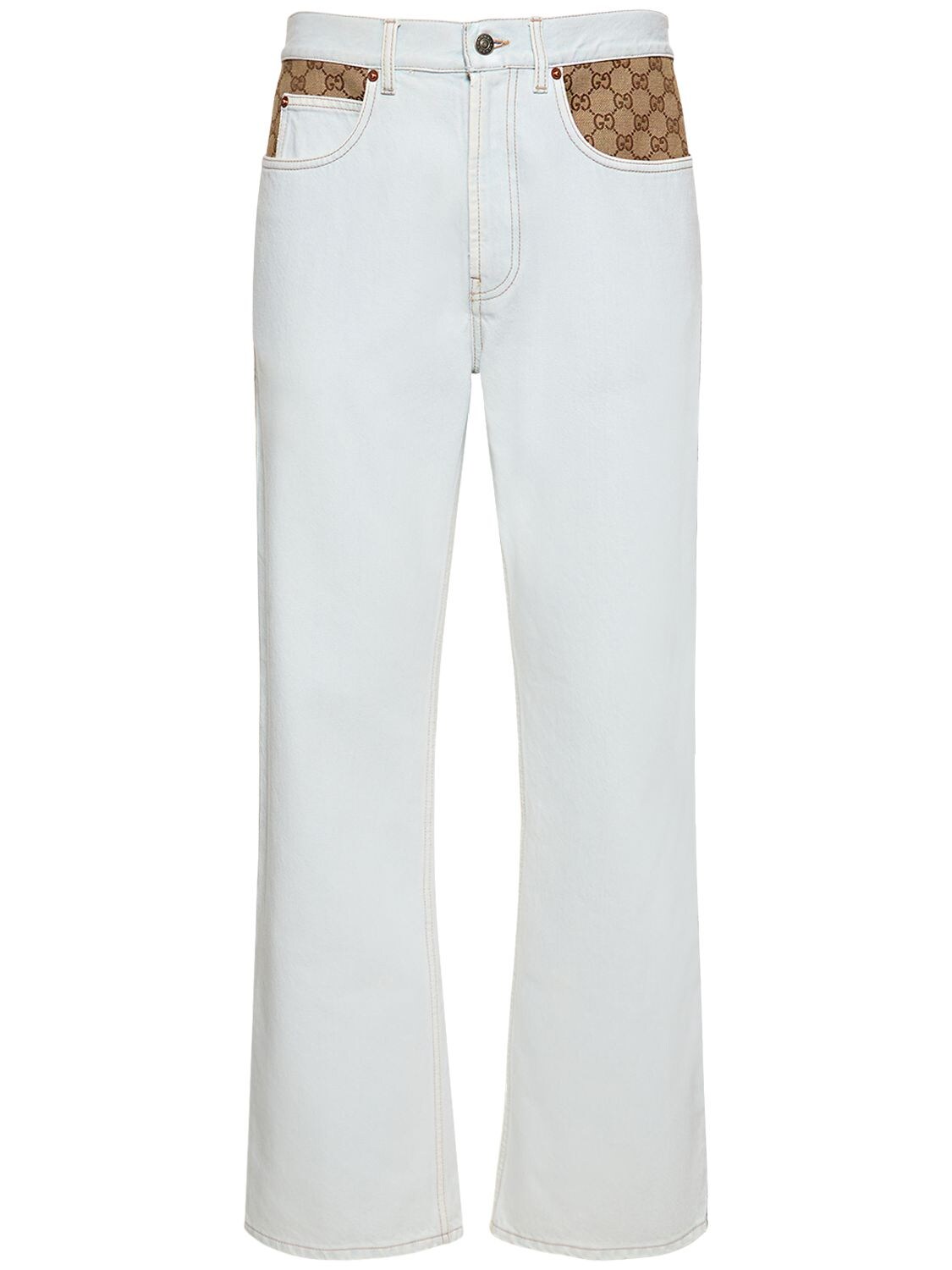 Gucci Gg Detail Washed Organic Cotton Jeans In Blue