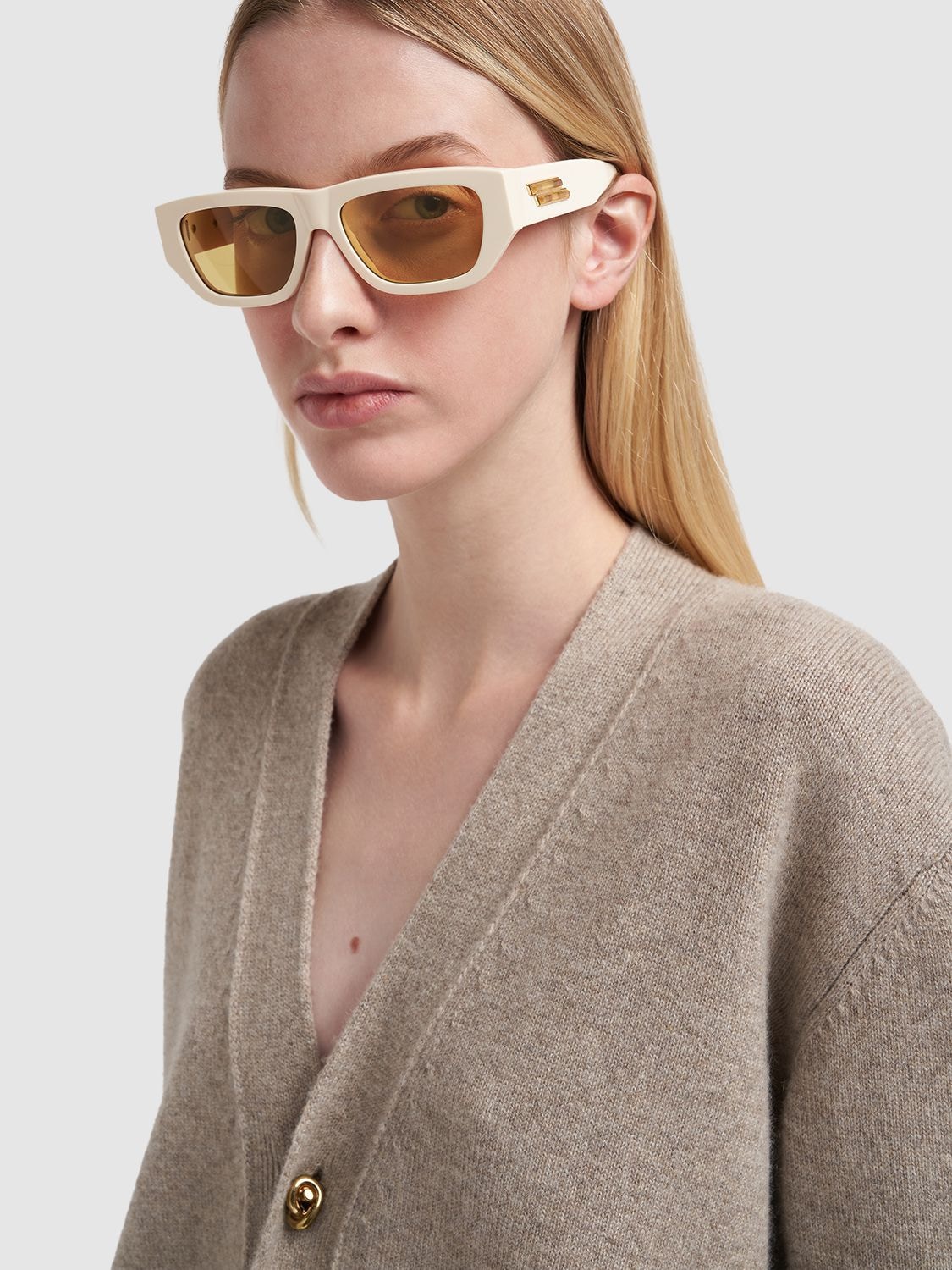 Shop Bottega Veneta Bv1252s Acetate Sunglasses In Ivory,yellow