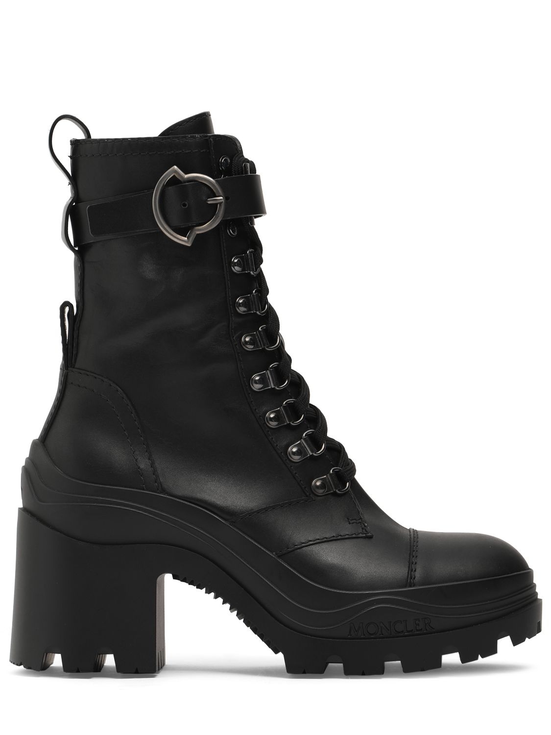 Shop Moncler 80mm Envile Buckle Leather Ankle Boots In Schwarz