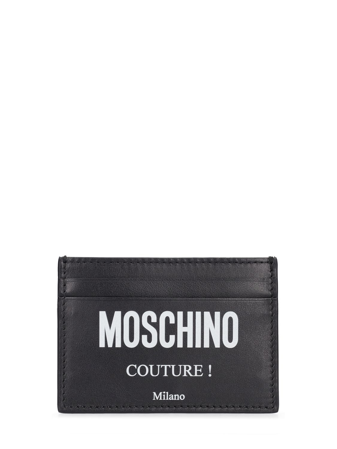 Moschino Logo Print Leather Card Holder In Black,white