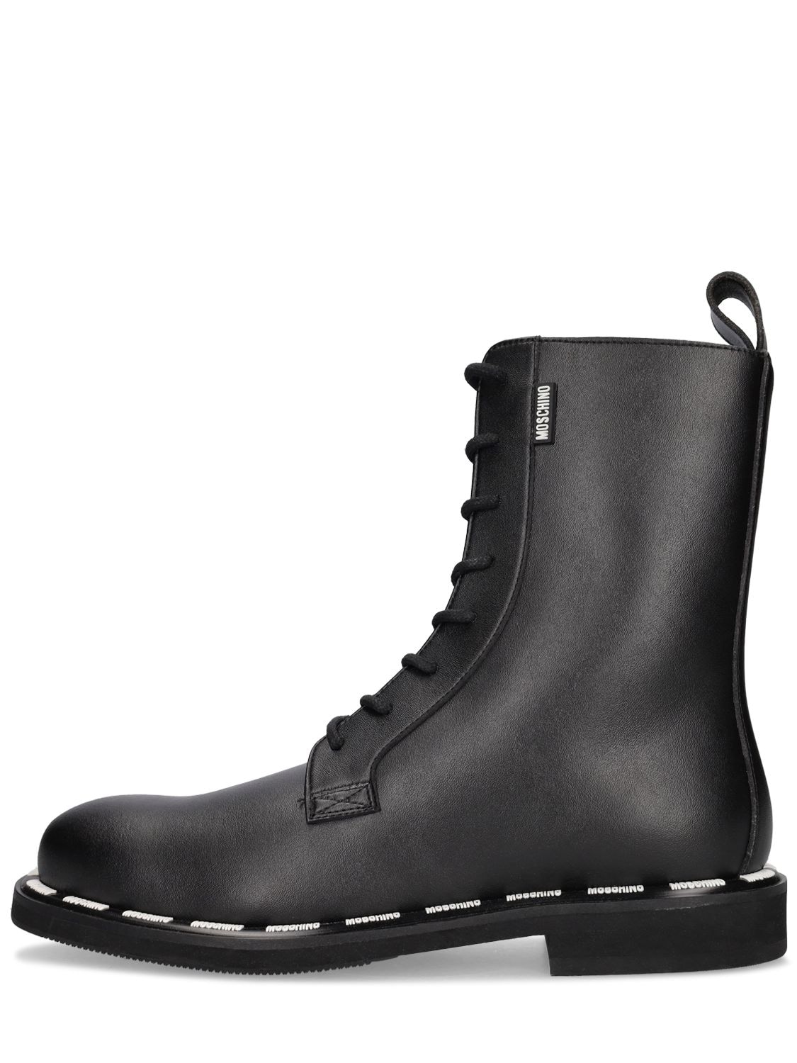 Moschino Logo Faux Leather Combat Boots In Black