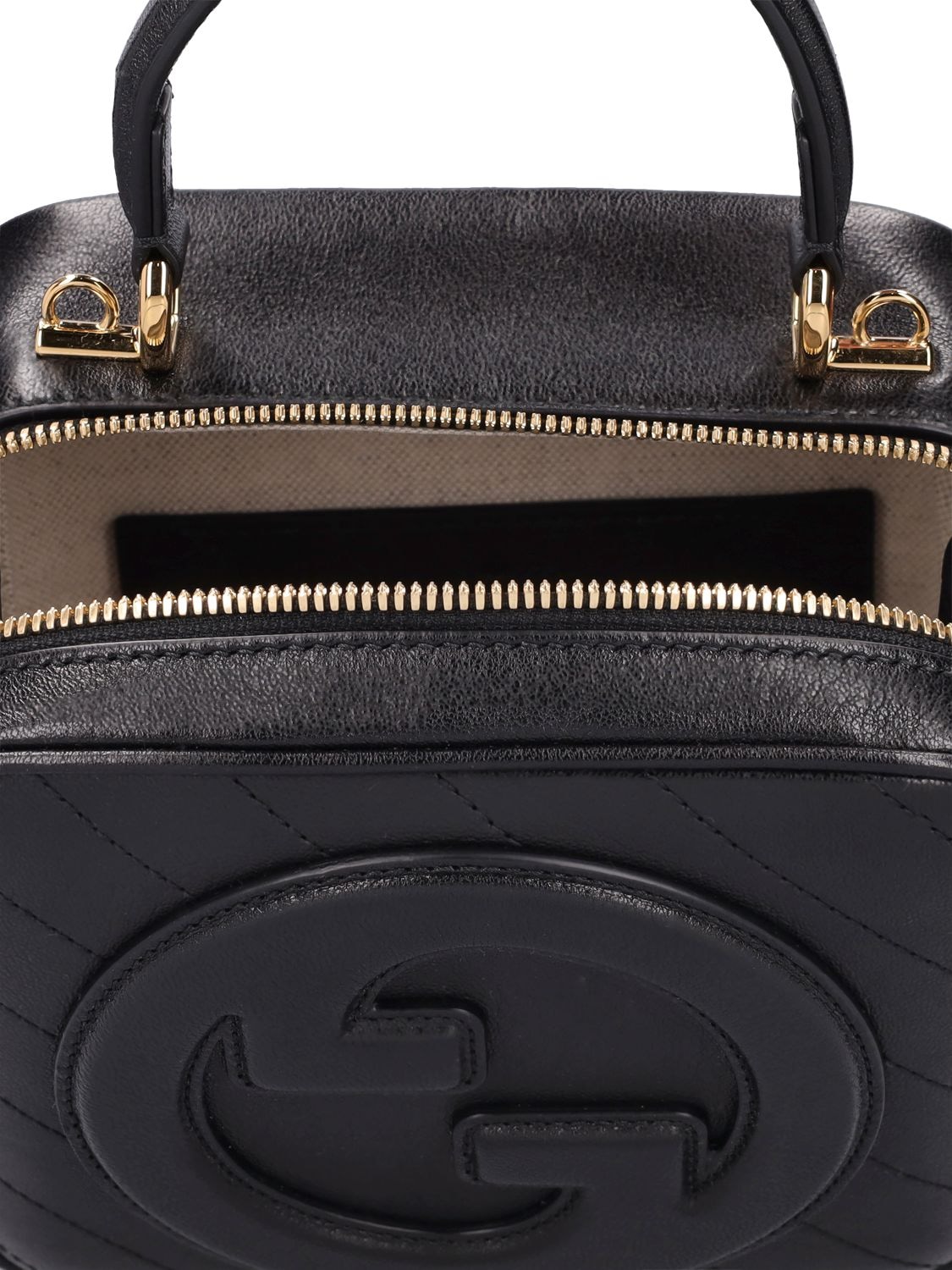 Shop Gucci Blondie Leather Top Handle Bag In Black