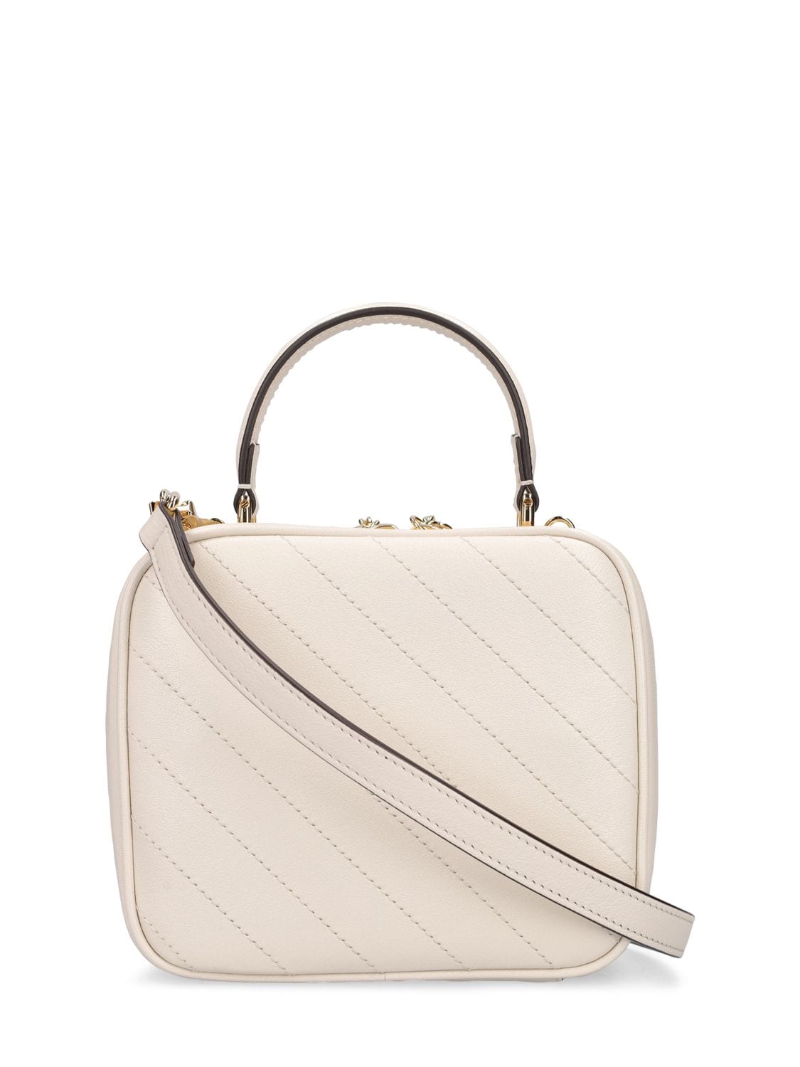 Shop Gucci Blondie Leather Top Handle Bag In Mystic White