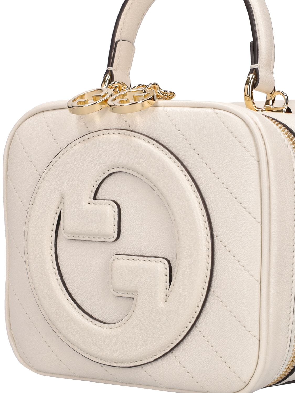 Shop Gucci Blondie Leather Top Handle Bag In Mystic White