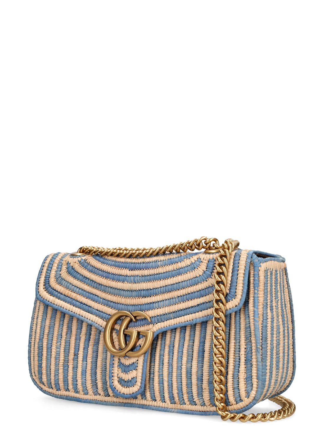 Blue GG Marmont small raffia shoulder bag, Gucci