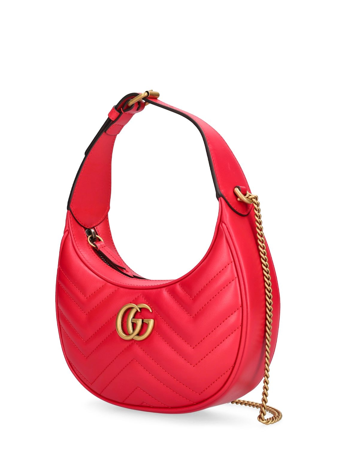 Red Quilted Leather 'GG' Half Moon Bag