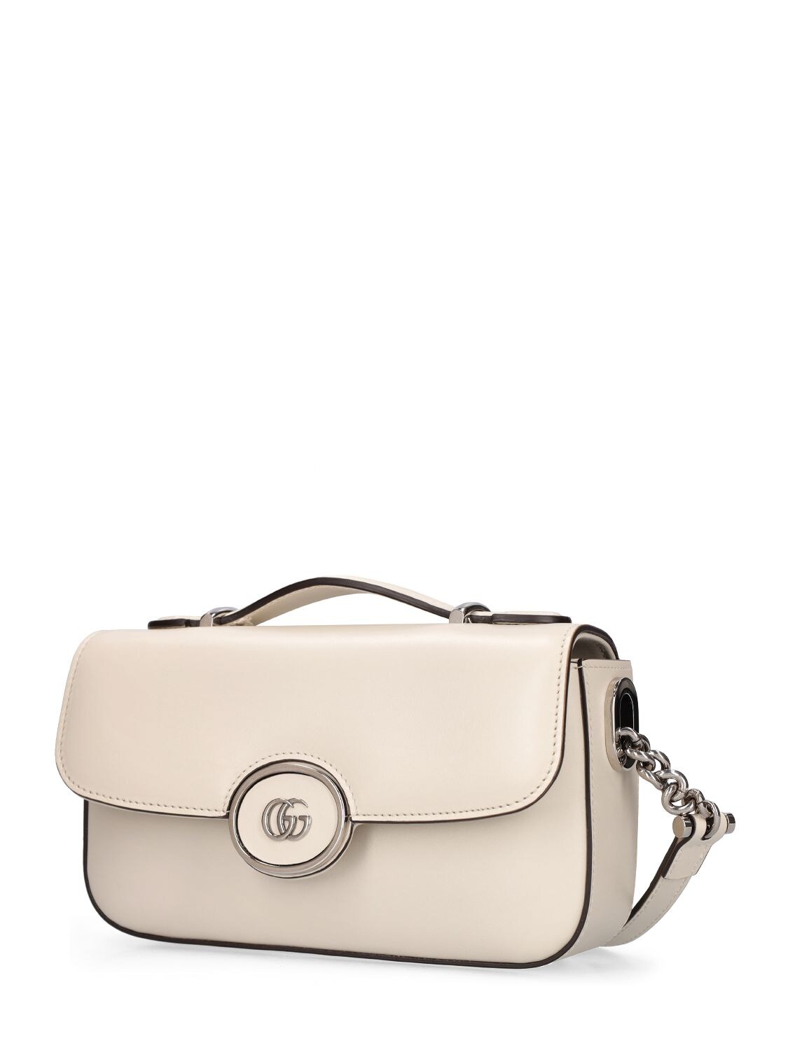 Gucci Petite Gg Leather Shoulder Bag In Mystic White