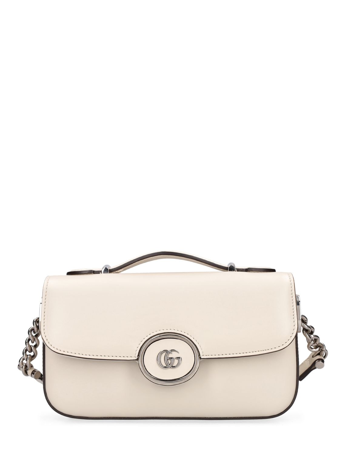 Gucci Petite Gg Leather Shoulder Bag In Mystic White