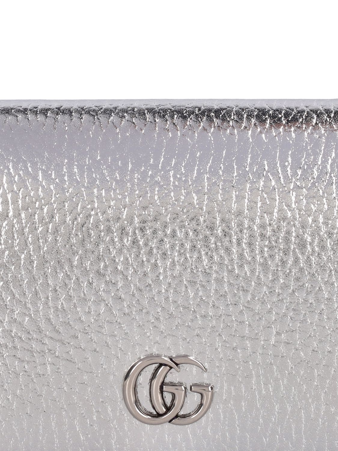 Shop Gucci Gg Petite Marmont Leather Wallet In Silver