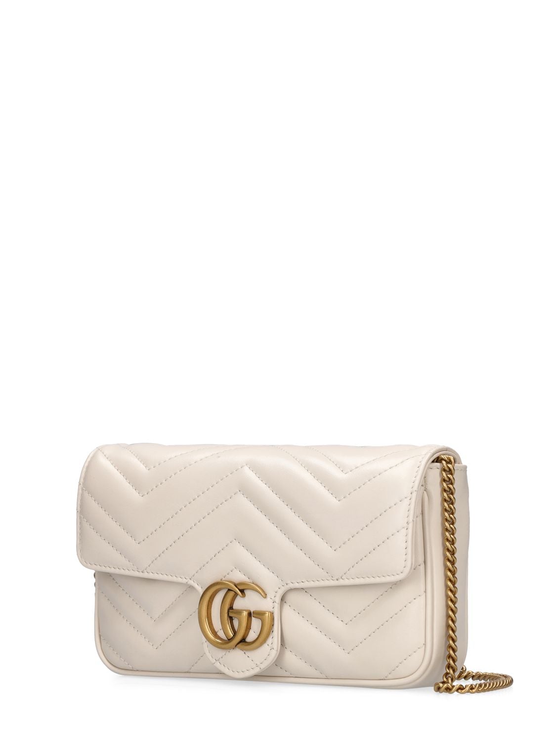 Shop Gucci Mini Gg Marmont Leather Shoulder Bag In Mystic White