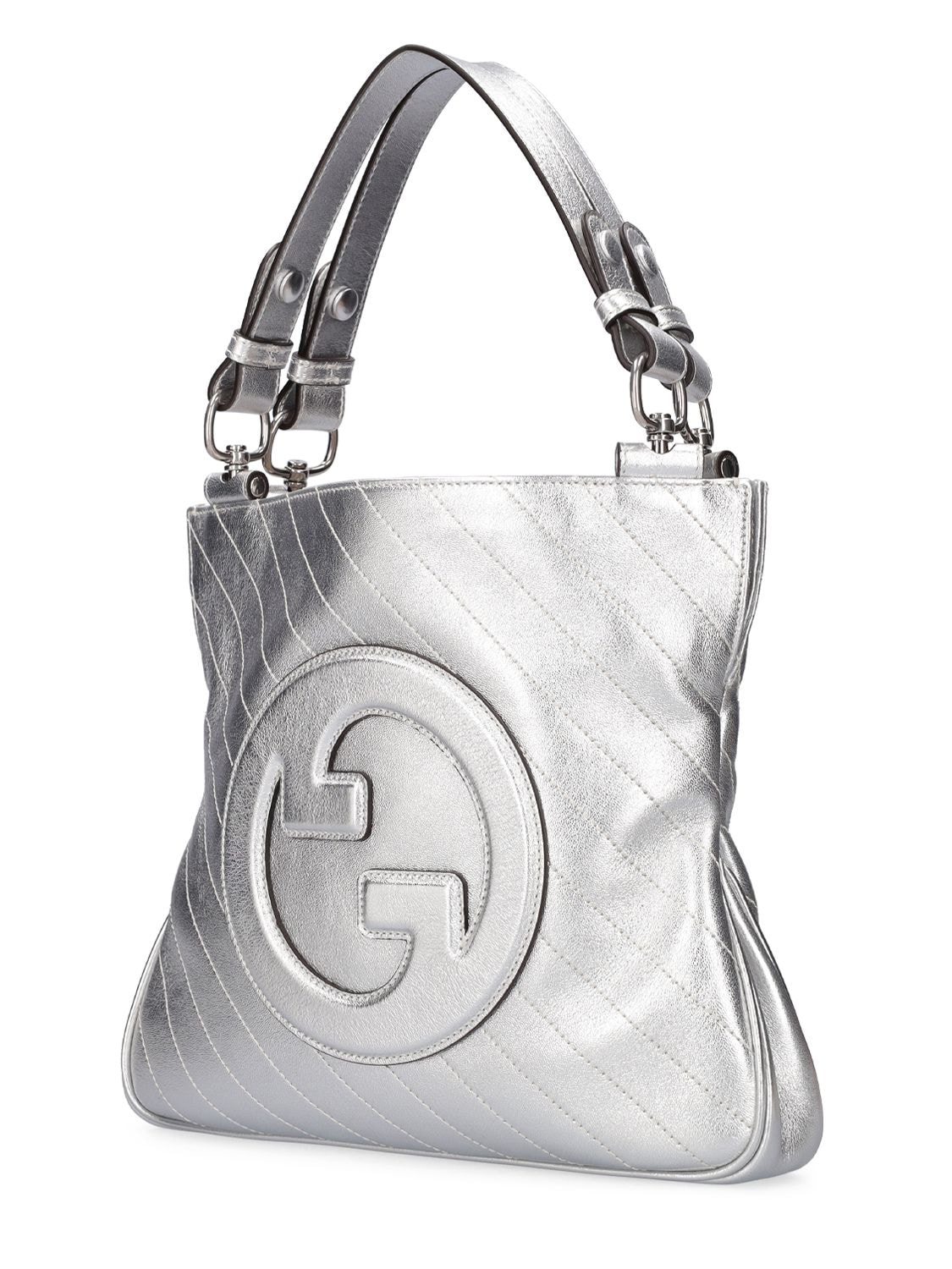 Shop Gucci Blondie Leather Tote Bag In Silver