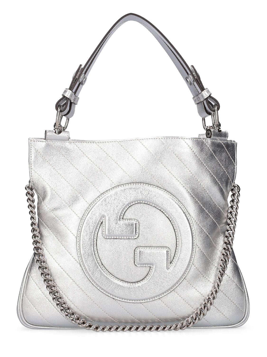 Shop Gucci Blondie Leather Tote Bag In Silver