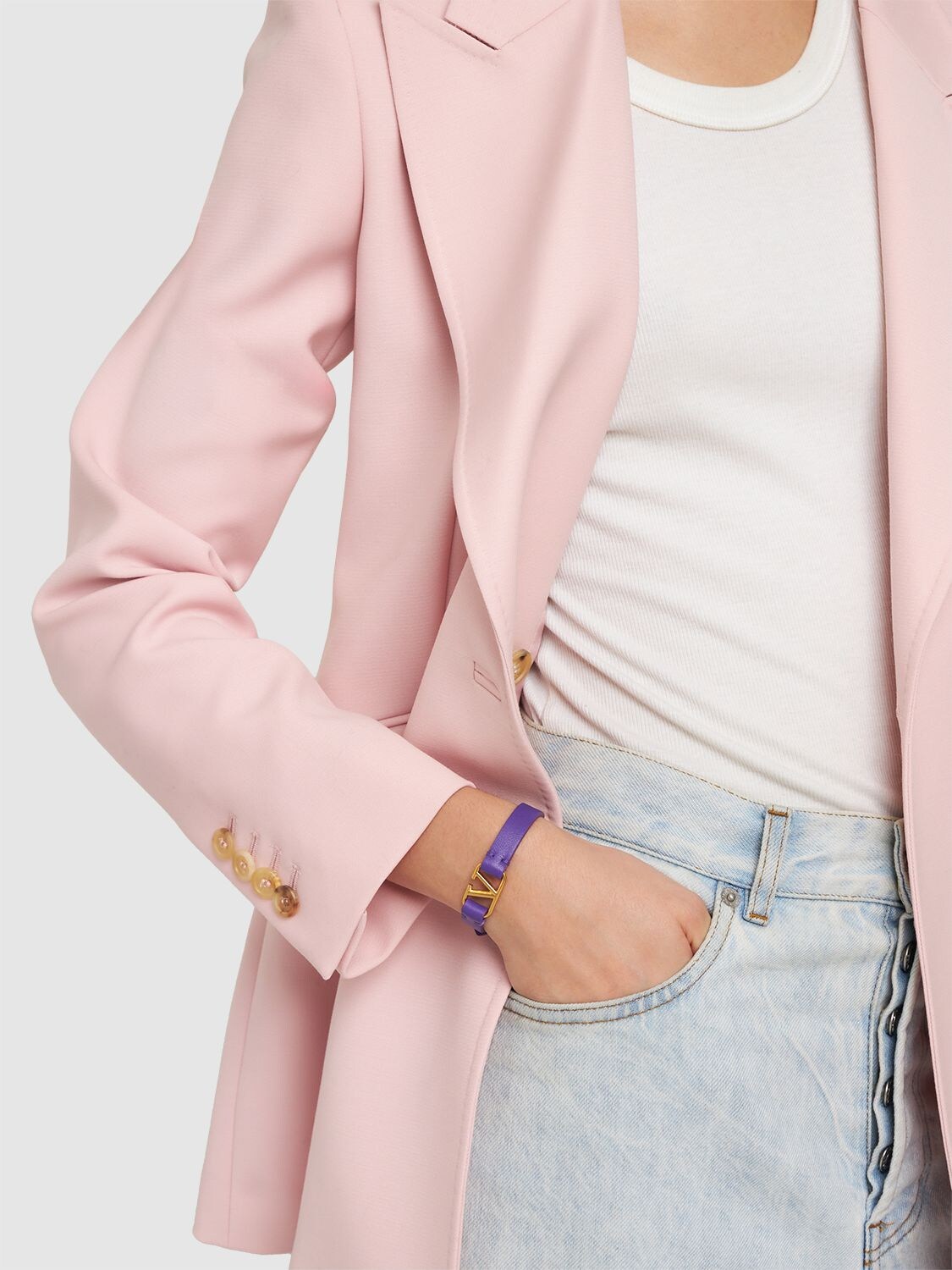 Shop Valentino V Logo Leather Belt Bracelet In Electric Violet