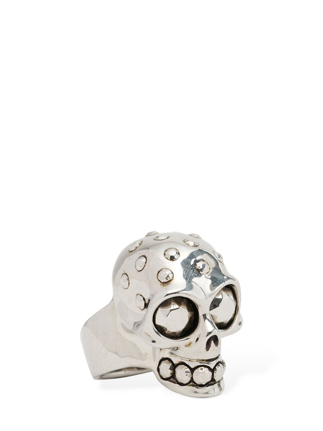 Shop Alexander Mcqueen Jeweled Skull Brass Ring In Silver