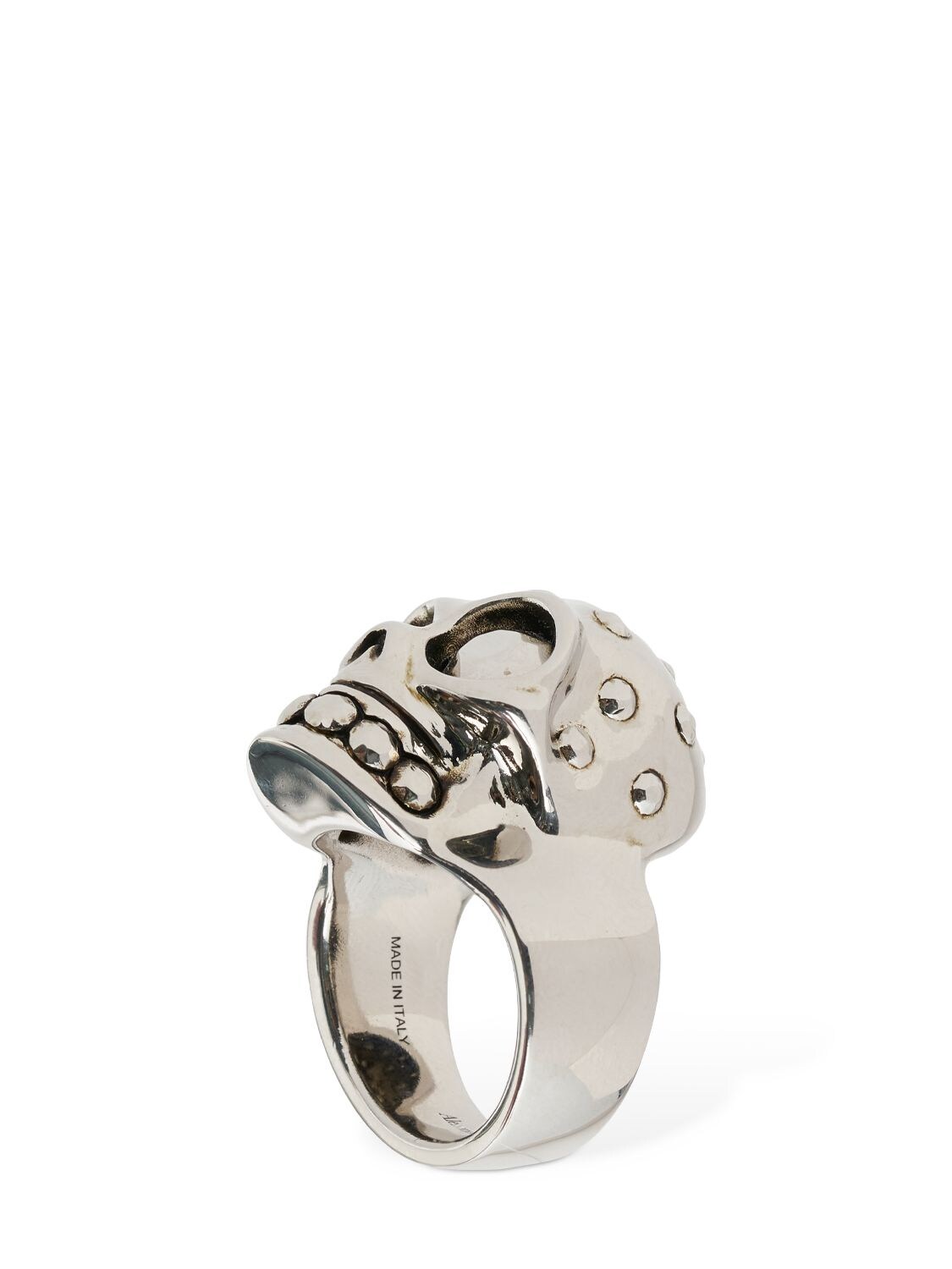 Shop Alexander Mcqueen Jeweled Skull Brass Ring In Silver