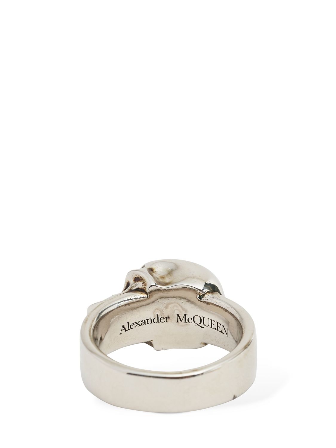 Shop Alexander Mcqueen The Side Skull Brass Ring In Silver