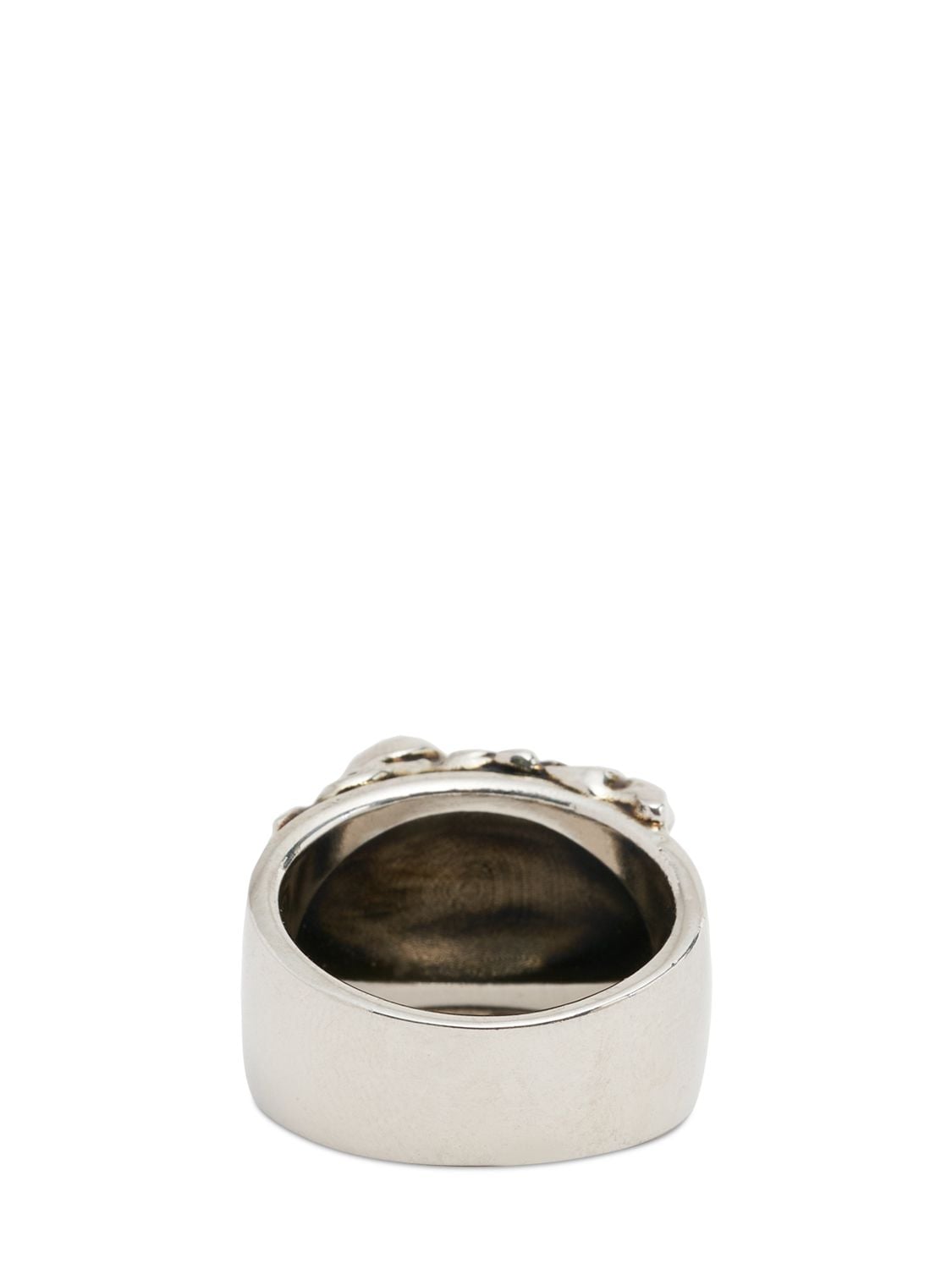 Shop Alexander Mcqueen Floral Skull Brass Ring In Silver