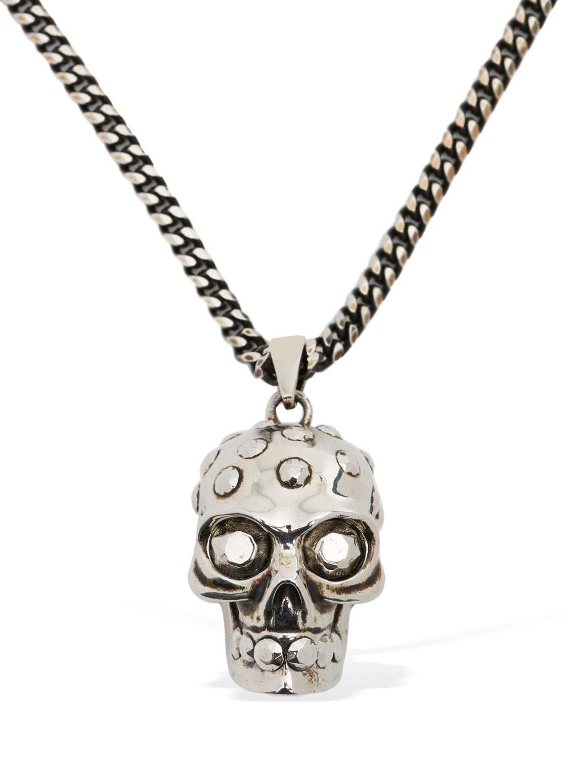 Alexander Mcqueen Jeweled Skull Brass Necklace In Silver