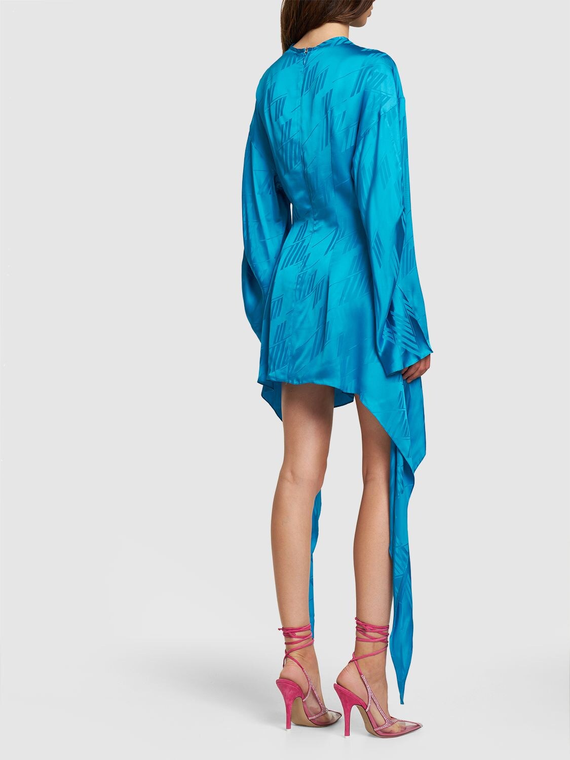 Shop Attico Louie Logo Jacquard Satin Mini Dress In Light Blue