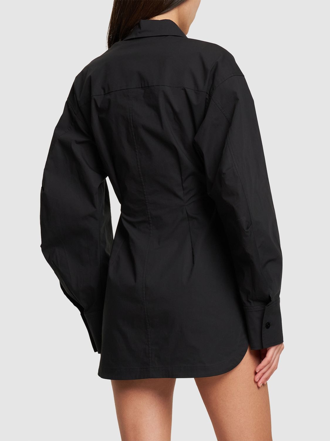 Shop Attico Stretch Cotton Mini Bustier Shirt Dress In Black